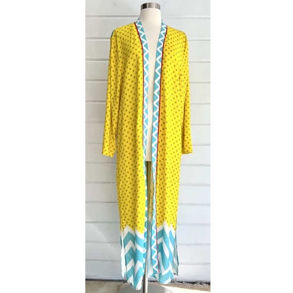 VERA for ANTHROPOLOGIE Yellow Floral Maxi Open Front Kimono Robe - EUC! - OS - Picture 2 of 11